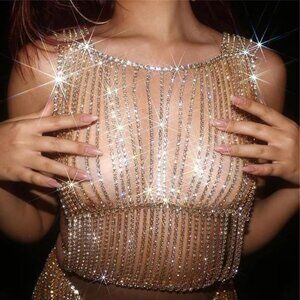 NEW Sparkling Bling Swarovski Crystal Rhinestone Halter Top + FREE Gift!